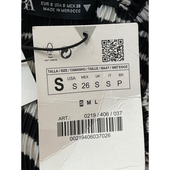 Zara Womens Zebra Print Ruched Ruffle Sleeve Top S Black & White Polyester NWT - Picture 5 of 9